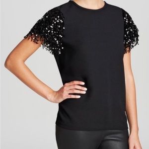Kate Spade Black sequin fringe short sleeve top